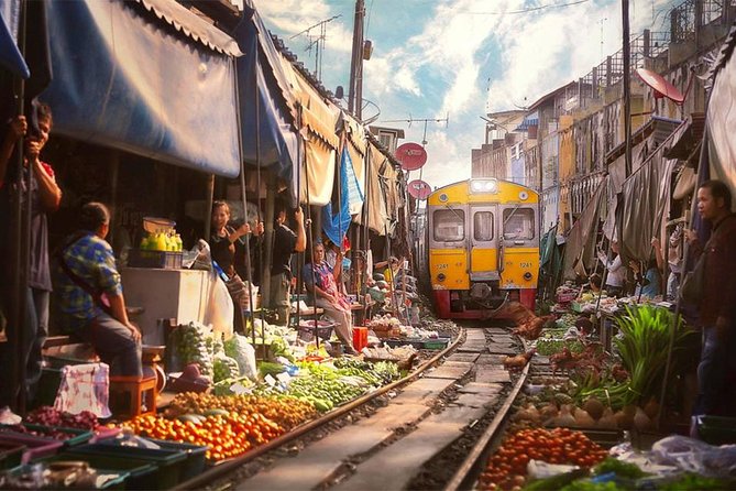 Amphawa Floating & Maeklong Railway Train Market (Small Group) - Wat Bang Kung and the banyan-tree shrine