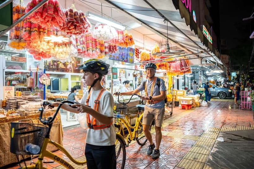 Bangkok by Night Cycling Tour with Street-food Meal - Chinatown after sunset, lanterns and late-night food