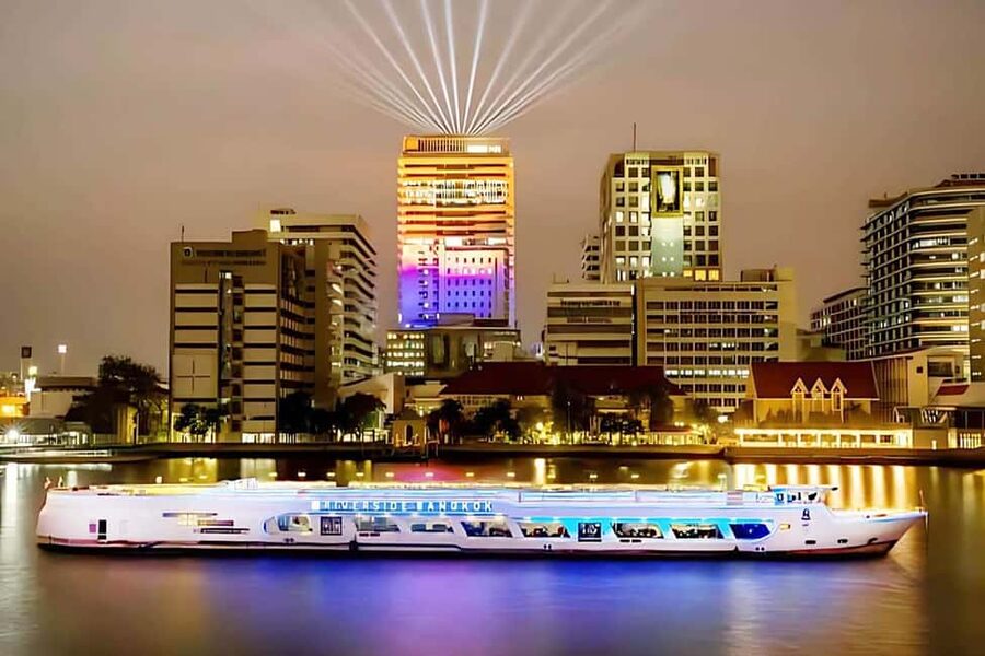 Bangkok: Carnival Dinner Cruise with Free-Flow Beer & Buffet - The upper deck show: cabaret, dancers, and DJ music
