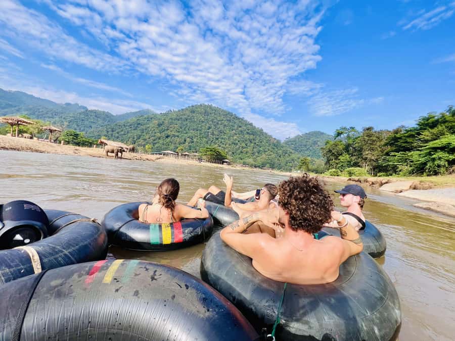 Chiang Mai Half-Day Adventure: River Tubing & Waterfall - Floating beside Chiang Mai’s rescued elephants