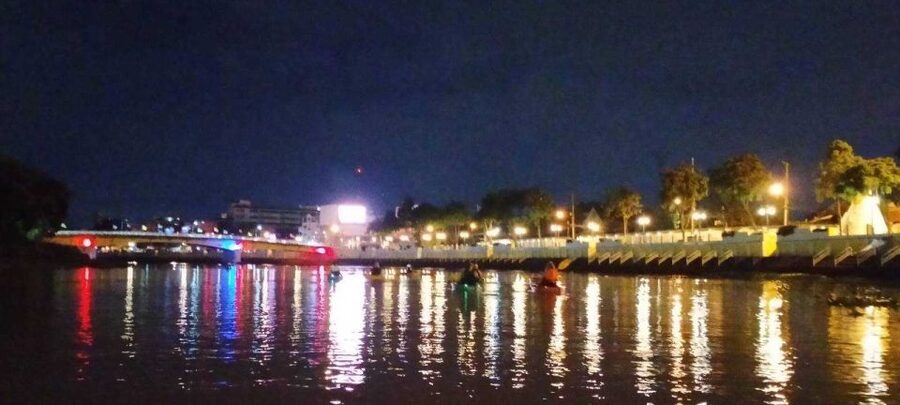 Chiang Mai: Ping River Night Kayaking into City Center - Colored bridges and the approach to Nawarat