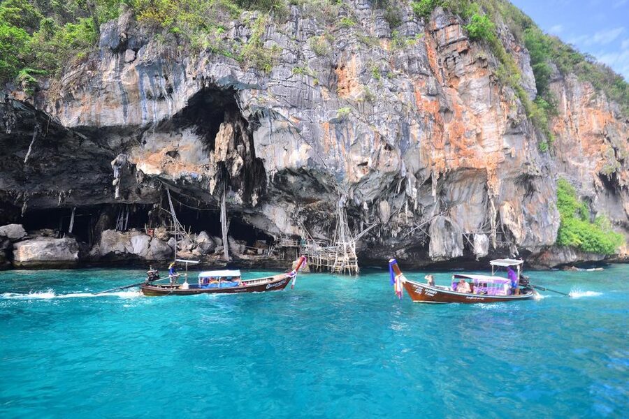 From Phuket: Phi Phi, Maya Bay, & Khai Islands Premium Trip - Viking Cave from the water