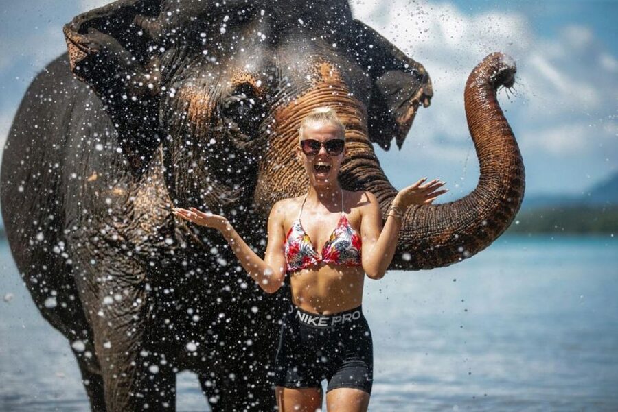 Phuket:Beach walk with elephants, rain & care. 2.5 hours - How ethical is the hands-on contact?