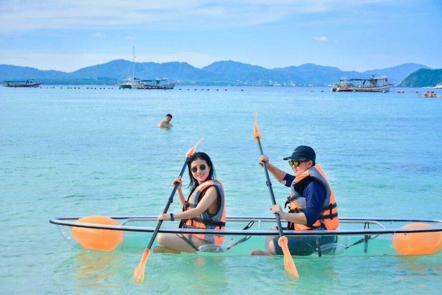 Phuket: Coral Island & Sunset Dinner by Sailing Catamaran - Three hours at Coral Island, with an important warning